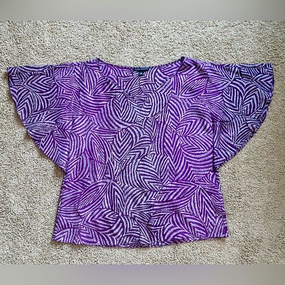 Banana Republic Purple Printed 100% Silk Blouse - Picture 3 of 7